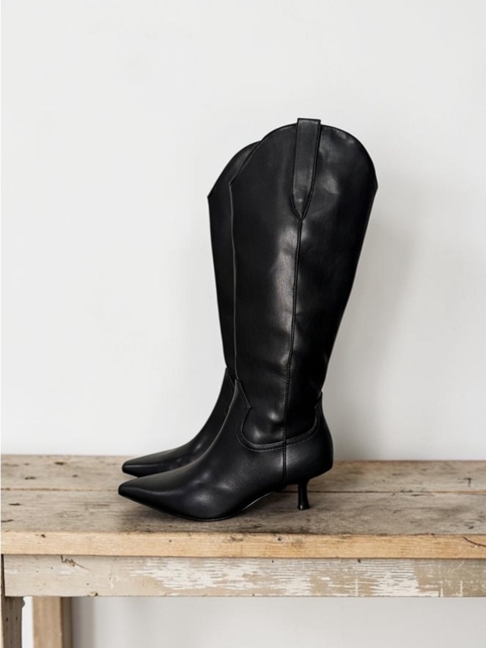 Steven New York Britt Black Vegan Leather Western Kitten Heel Boots Size 5.5